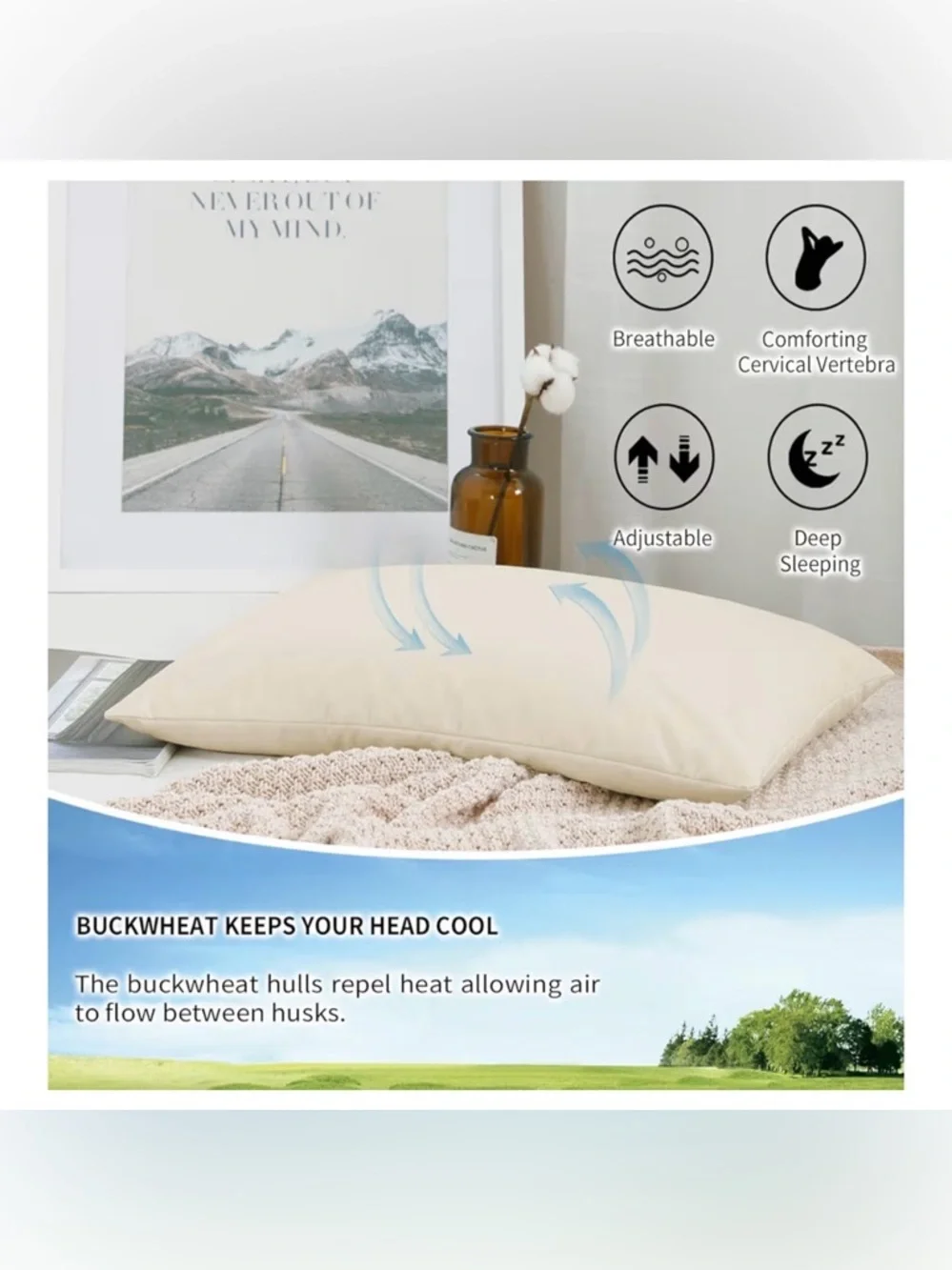 Adjustable anti aging Wellness Organic Buckwheat Pillow 20*26 + silk pillowcase